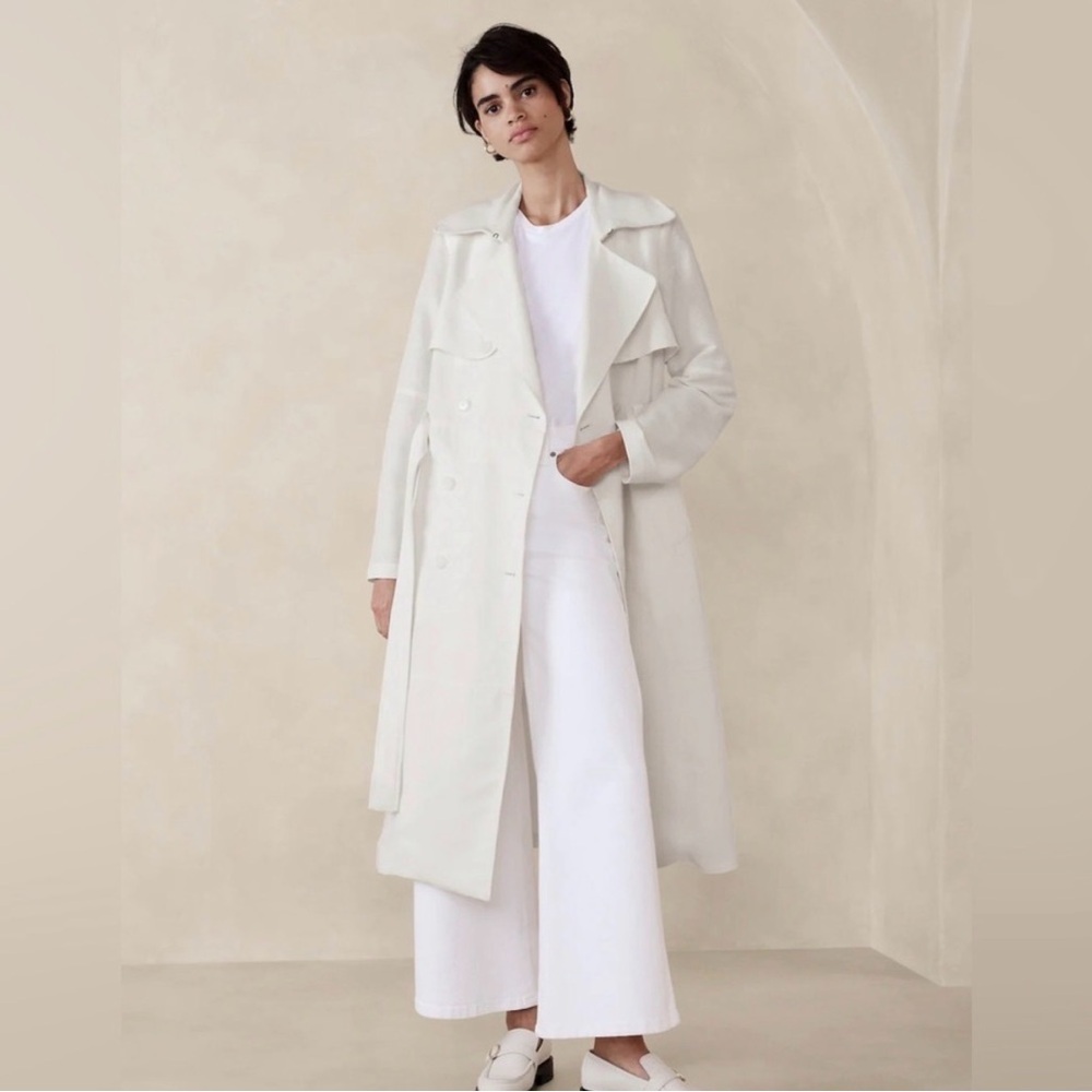 Banana Republic White Linen Trench Coat